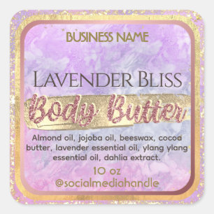Glam Lavender Purple Marble Rose Gold Body Butter Square Sticker