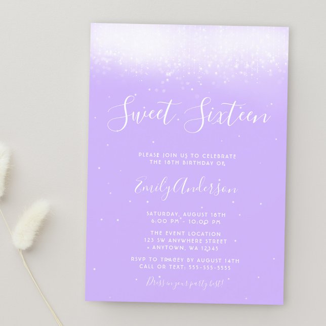 Glam Lavender Purple Sweet 16 Invitation (Creator Uploaded)