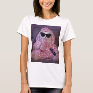 Glam Lazy Cat in Sunglasses with Sparkly Drink T-Shirt