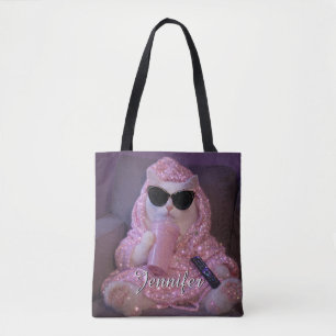 Glam Lazy Cat in Sunglasses with Sparkly Drink Tote Bag