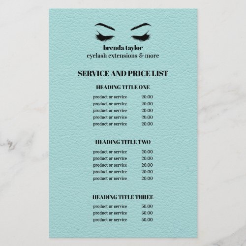 Glam LEATHER AQUA EYELASH SALON SERVICE LIST Flyer