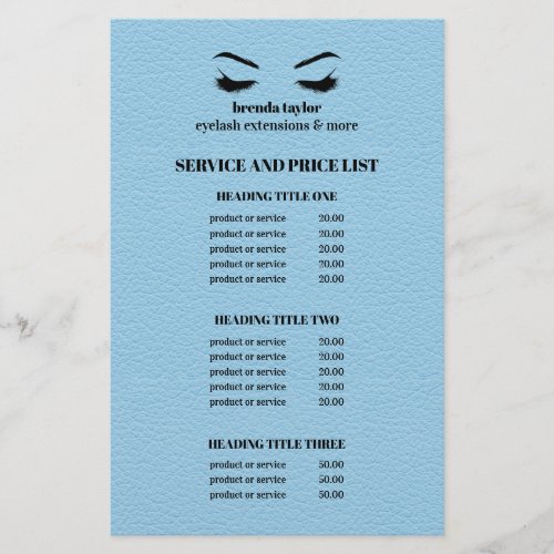 Glam LEATHER BLUE EYELASH SALON SERVICE LIST Flyer