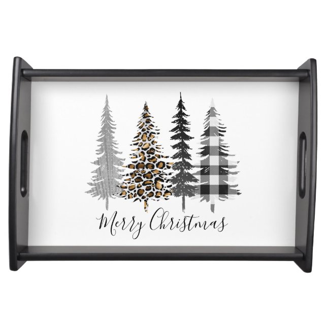 Glam Leopard and Plaid Christmas Serving Tray (Front)