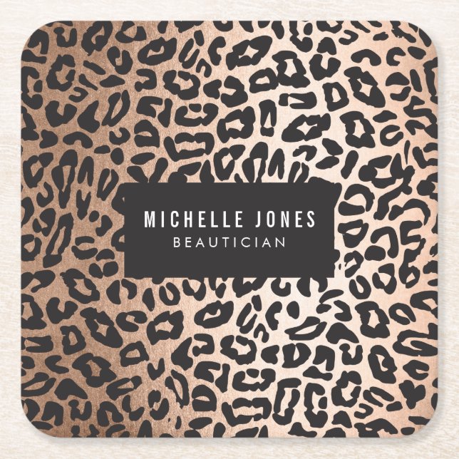 Glam Leopard Animal Print Square Paper Coaster (Front)