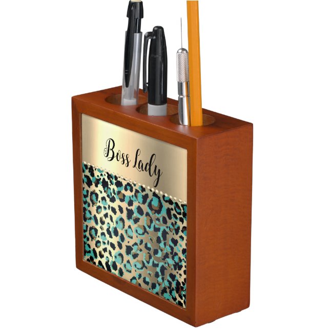 "Glam Leopard Boss Lady Desk Organizer (In Situ)