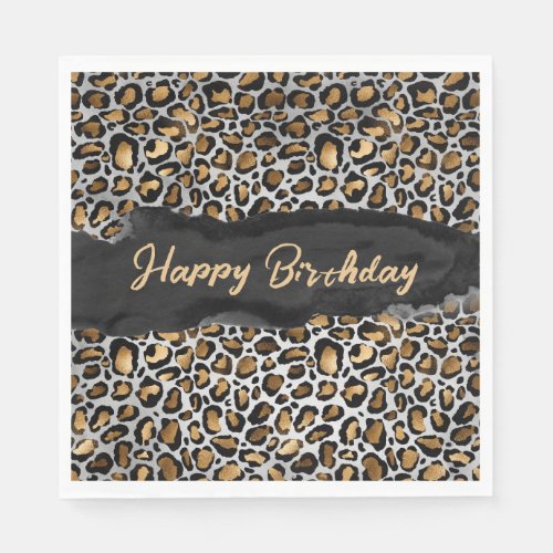 Glam Leopard Happy Birthday Napkins