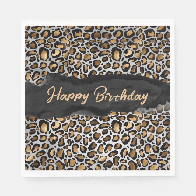 Glam Leopard Happy Birthday Napkins (Front)