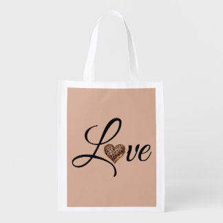 Glam Leopard Heart Love Design Grocery Bag
