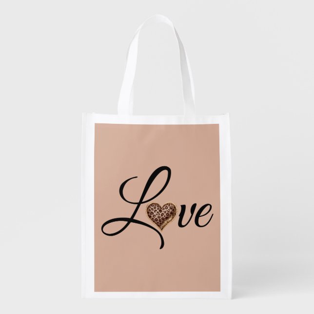 Glam Leopard Heart Love Design Grocery Bag (Front)