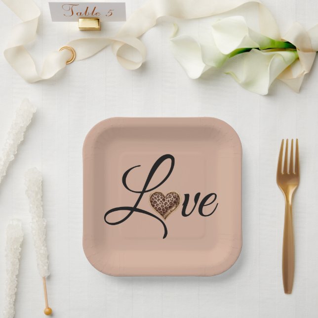 Glam Leopard Heart Love Design Paper Plates (Wedding)