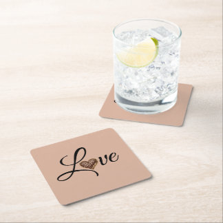 Glam Leopard Heart Love Design Square Paper Coaster