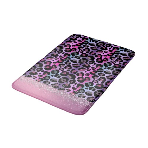 Glam Leopard Pink and Purple Monogram Bath Mat