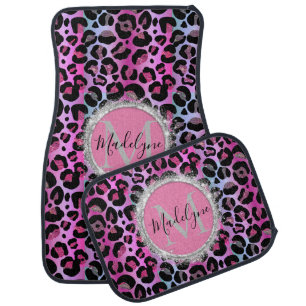 Glam Leopard Pink and Purple Monogram  Car Floor Mat