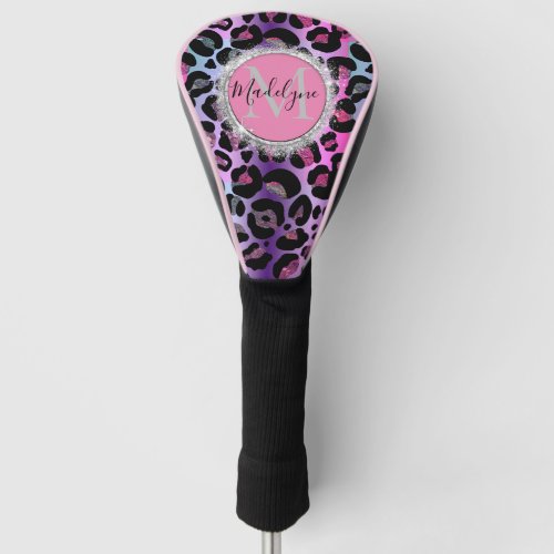 Glam Leopard Pink and Purple Monogram  Golf Head Cover