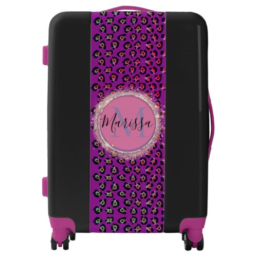 Glam Leopard Pink and Purple Monogram  Luggage