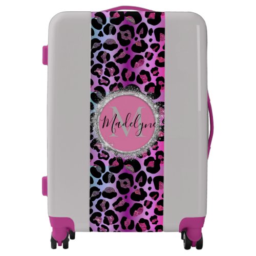 Glam Leopard Pink and Purple Monogram  Luggage