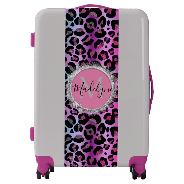 Glam Leopard Pink and Purple Monogram  Luggage (Front)