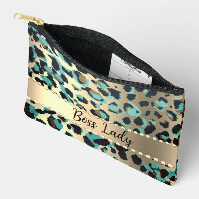 Glam Leopard Print Boss Lady  Accessory Pouch (Open)
