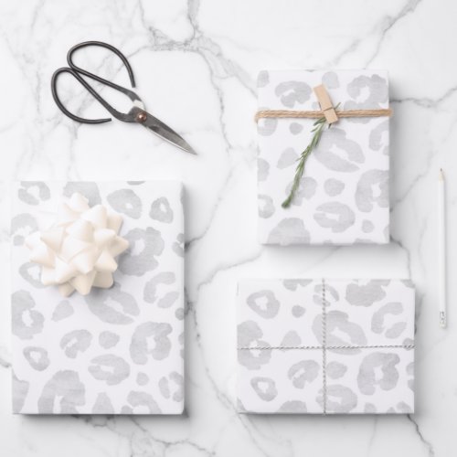 Glam Leopard Print Chic Trendy White Silver  Wrapping Paper Sheets