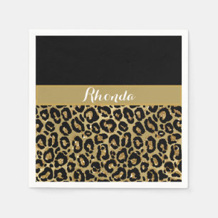 Glam Leopard Print Glitter Elegant Birthday Napkins