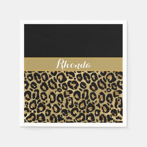Glam Leopard Print Glitter Elegant Birthday Napkins