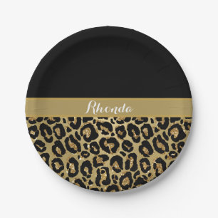 Glam Leopard Print Glitter Elegant Stylish Paper Plates