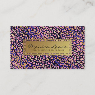 Glam Leopard Print Pink Fake Gold Professional Business Card