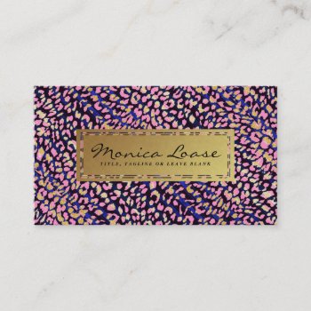 Glam Leopard Print Pink Fake Gold Professional Business Card by Jujulili at Zazzle
