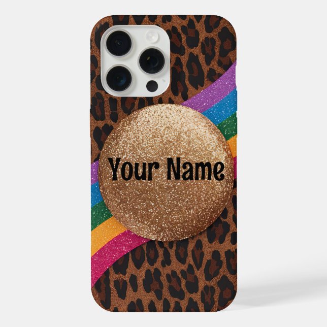 Glam Leopard Print with Glitter Rainbow  Iphone Case (Back)