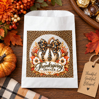 Glam Leopard Pumpkin Thanksgiving Dinner Favor Bag