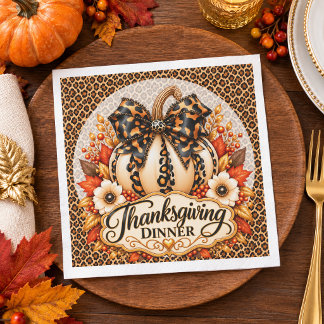 Glam Leopard Pumpkin Thanksgiving Dinner Napkins