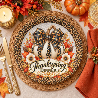 Glam Leopard Pumpkin Thanksgiving Dinner Paper Plates