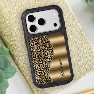 Glam Leopard Spots Gold Black Metallic Name iPhone 17 Pro Case