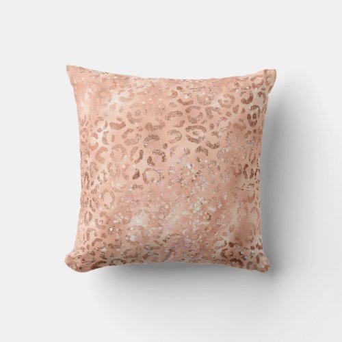 Glam Leopard Spots Metallic Rose Gold Blush Throw Pillow