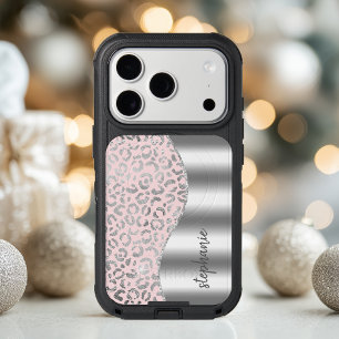 Glam Leopard Spots Silver Pink Metallic Signature iPhone 17 Pro Case