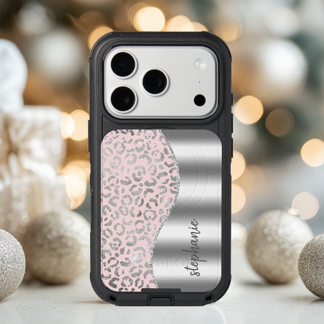 Glam Leopard Spots Silver Pink Metallic Signature Otterbox iPhone Case (Creator Uploaded)