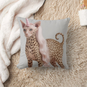 Glam Leopard Unicorn Cat in Pink Fur Heels Throw Pillow