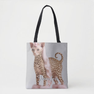 Glam Leopard Unicorn Cat in Pink Fur Heels Tote Bag