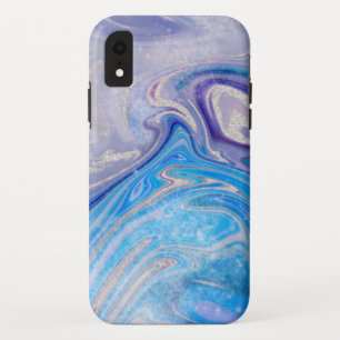 Glam light blue purple silver glitter marble iPhone XR case