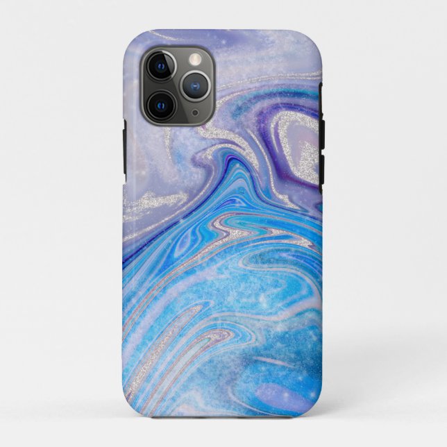 Glam light blue purple silver glitter marble Case-Mate iPhone case (Back)