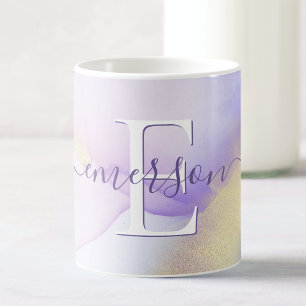 Glam Lilac Gold Abstract Paint Elegant Monogram Coffee Mug