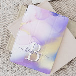 Glam Lilac Gold Abstract Paint Elegant Monogram iPad Mini Cover<br><div class="desc">Easily personalize this glamorous style abstract lilac watercolor paint and faux gold spray background with your custom details.</div>