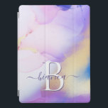 Glam Lilac Gold Abstract Paint Elegant Monogram iPad Pro Cover<br><div class="desc">Easily personalize this glamorous style abstract lilac watercolor paint and faux gold spray background with your custom details.</div>