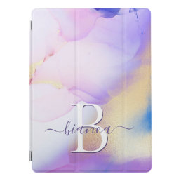 Glam Lilac Gold Abstract Paint Elegant Monogram iPad Pro Cover