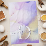 Glam Lilac Gold Abstract Paint Elegant Monogram Kitchen Towel<br><div class="desc">Easily personalize this glamorous style abstract lilac watercolor paint and faux gold spray background with your custom details.</div>