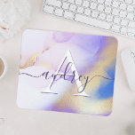 Glam Lilac Gold Abstract Paint Elegant Monogram Mouse Pad<br><div class="desc">Easily personalize this glamorous style abstract lilac watercolor paint and faux gold spray background with your custom details.</div>