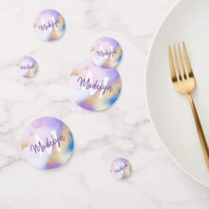 Glam Lilac Gold Abstract Paint Trendy Monogram Confetti