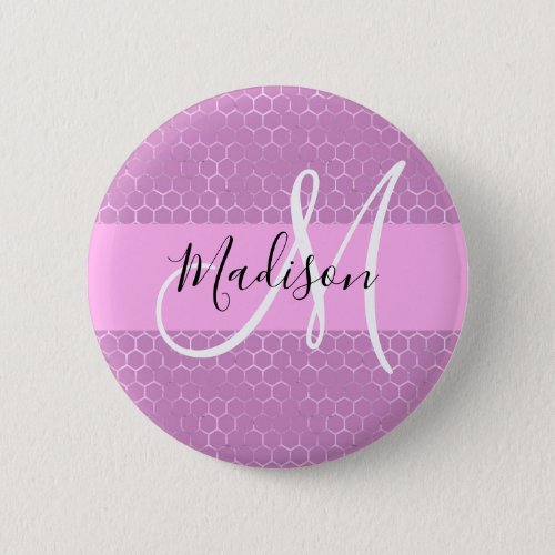 Glam Lilac Metallic Pink Honeycomb Monogram Name Button