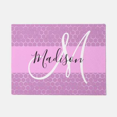 Glam Lilac Metallic Pink Honeycomb Monogram Name Doormat