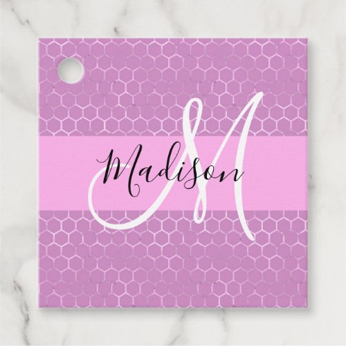 Glam Lilac Metallic Pink Honeycomb Monogram Name Favor Tags